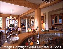 Looking towards the living area from the curved kitchen counter top